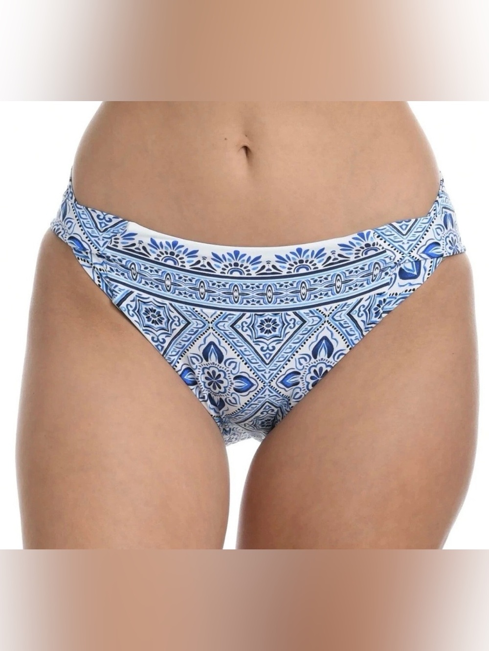 La Blanca Mediterranean Breeze Side Cross Hipster Bikini Bottom Blue 10 NWT